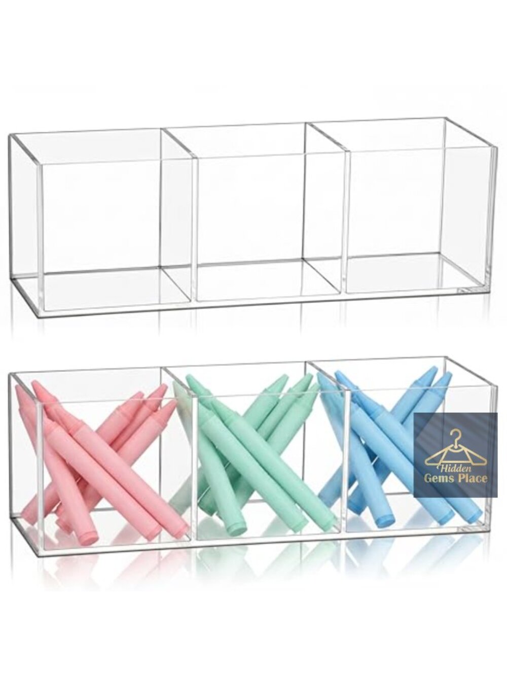 Acrylic Organizer 3 Compartment Pen Holder, 2 Pack, Clear Desk Storage